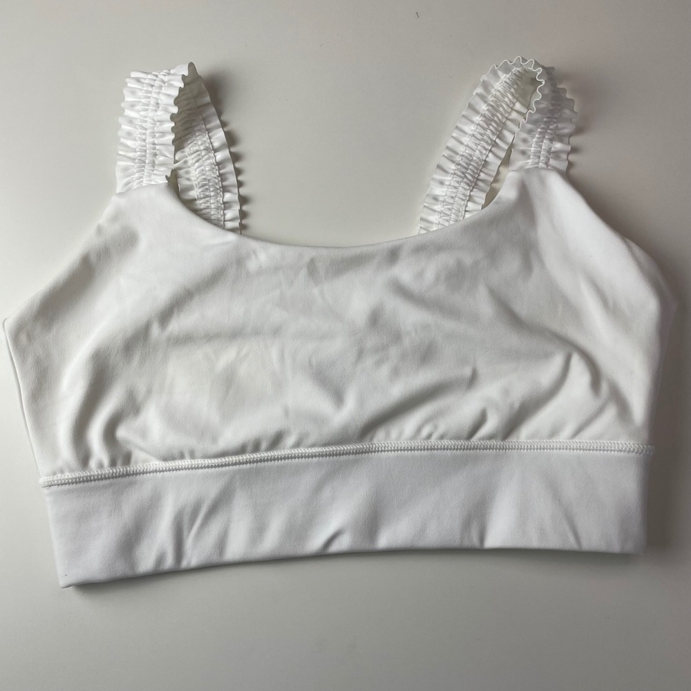 Sincerely Jules Active White Ruffle Strap Sports Bra JB3130143 Womens Large